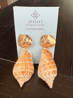 Atterri Orange & Cream Shell Drop Earrings with Hammered Gold Accents